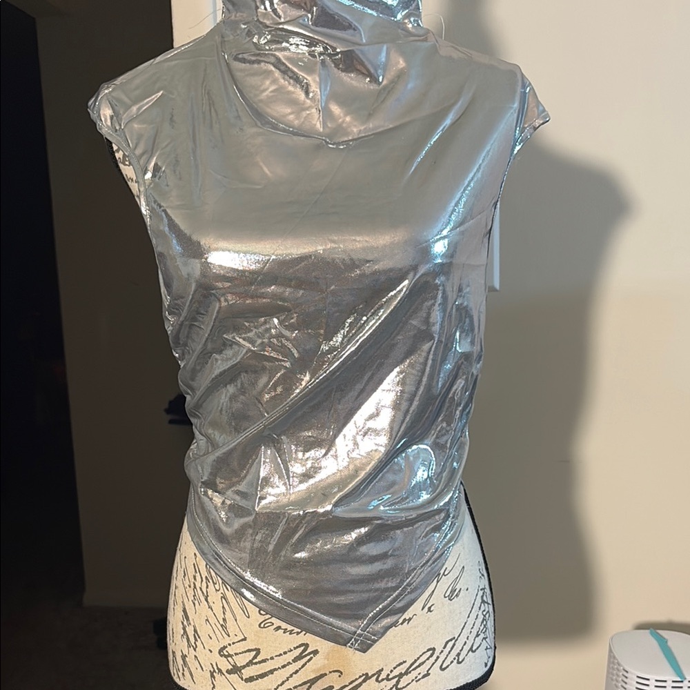 Silver Asymmetrical Sleeveless Muscle Tee